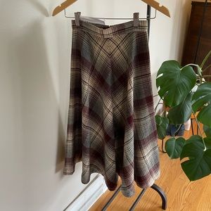 Vintage Plaid Midi Circle Skirt